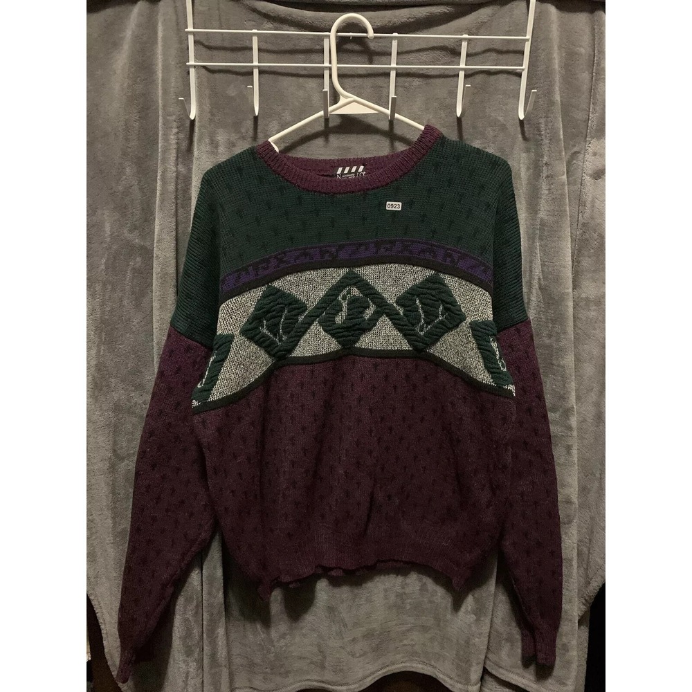 Nuovo Adult Mens Sweater Medium Purple Green Long Sleeve
